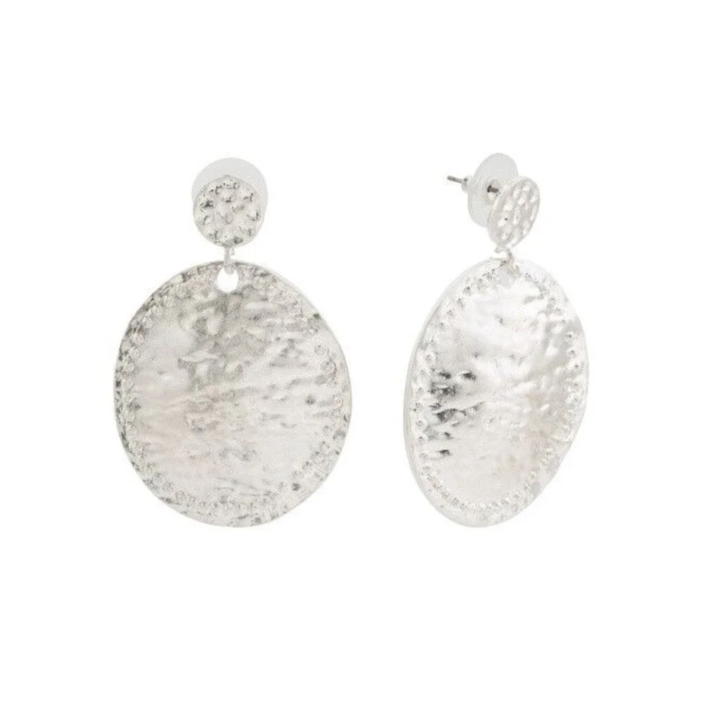 Kenneth Jay Lane Silver Rhodium Plated Disc Dangle Drop Stud Earrings 2.5